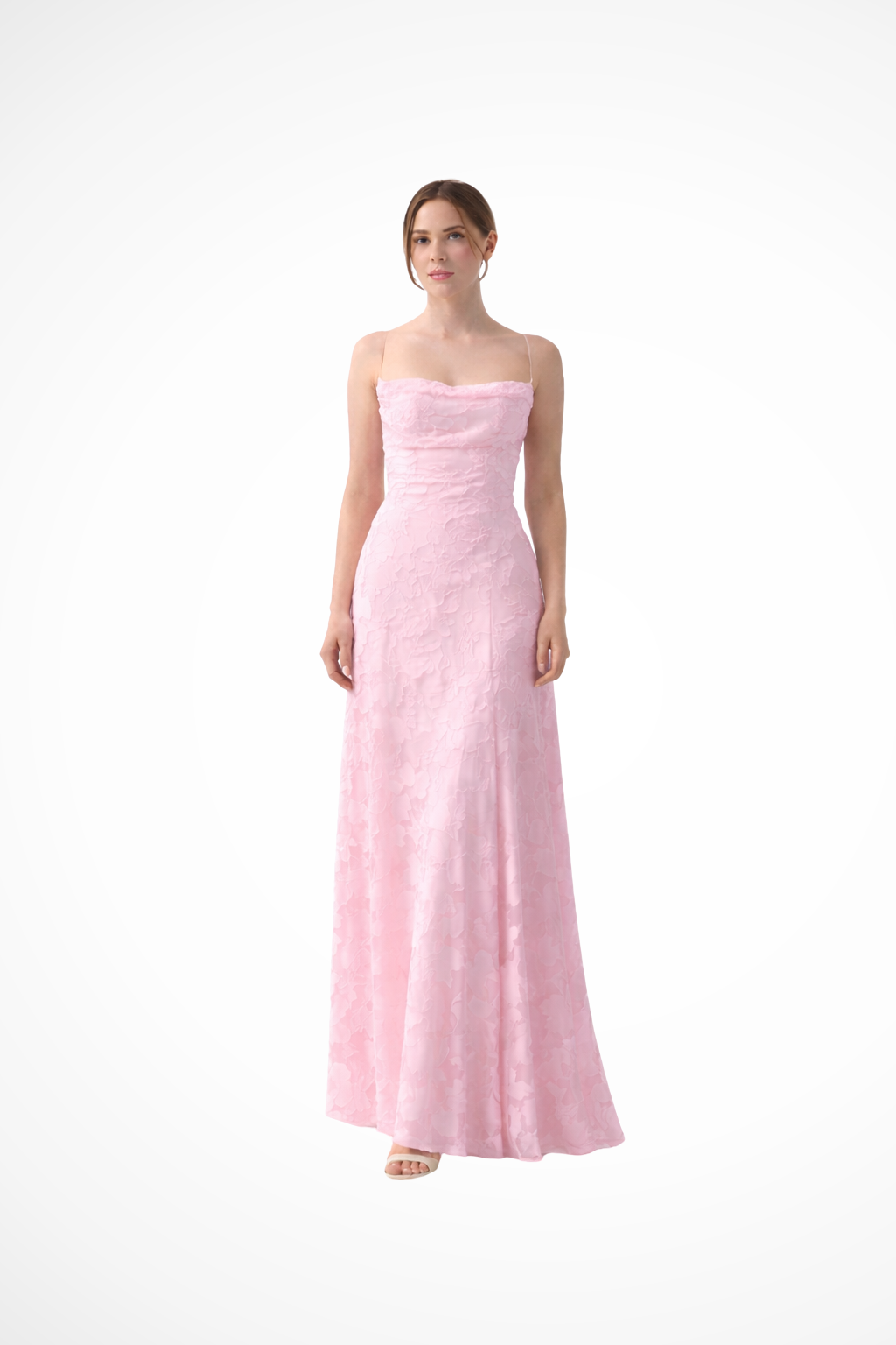 Elegant women's floral jacquard maxi dress, a perfect formal evening gown with lace-up back detail.