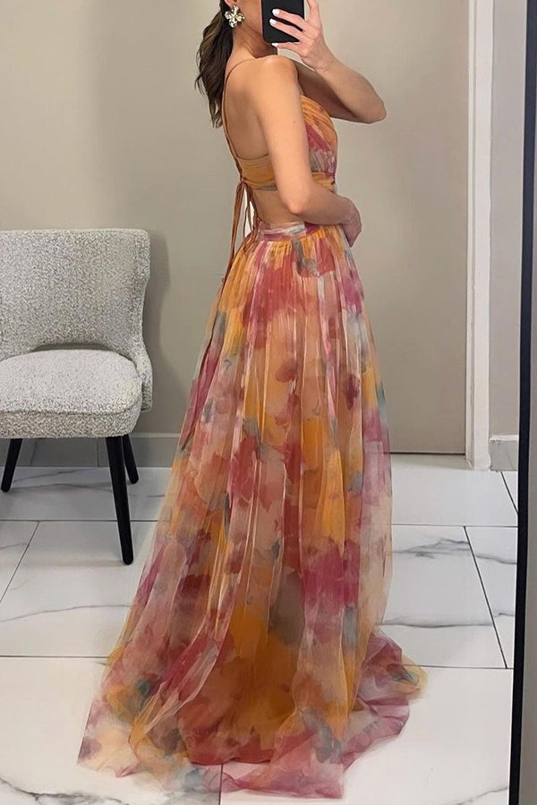 Romantic floral maxi gown. Elegant women's dress, perfect for evening wear, parties & special occasions.