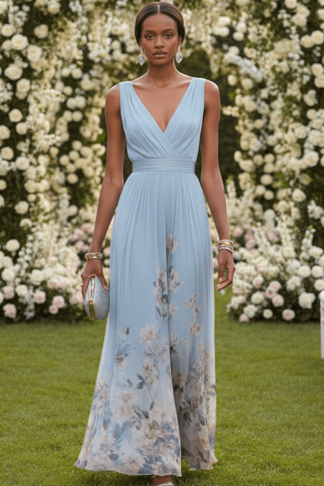 Elegant women's floral maxi dress with flowing, romantic silhouette, perfect for summer occasions.