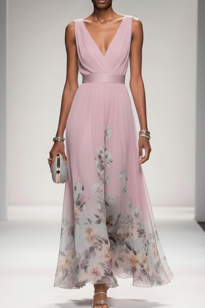 Women's party dress: long, flowy floral maxi with elegant design, suitable for special events.