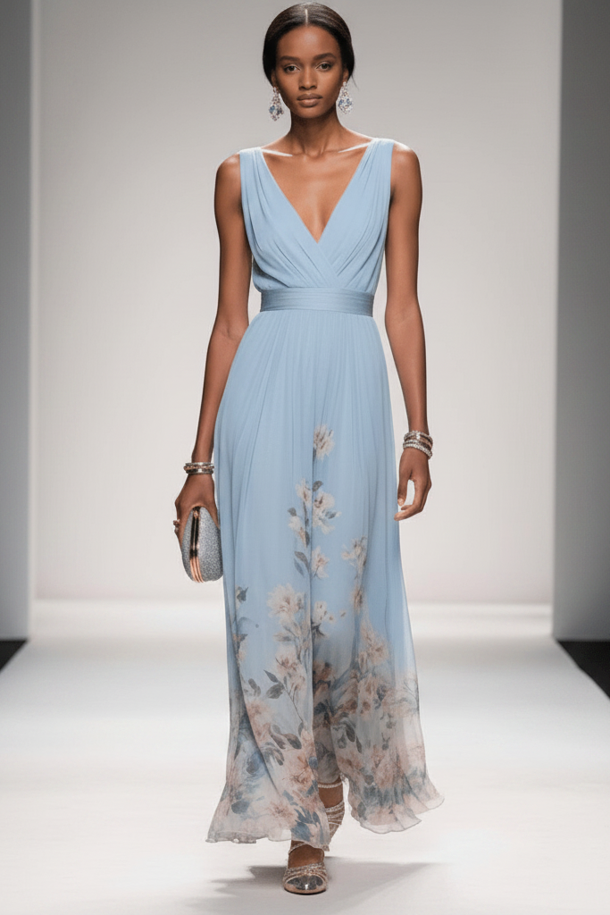 Beautiful flowy floral maxi dress for women, ideal for vacation, party, or elegant evening wear.