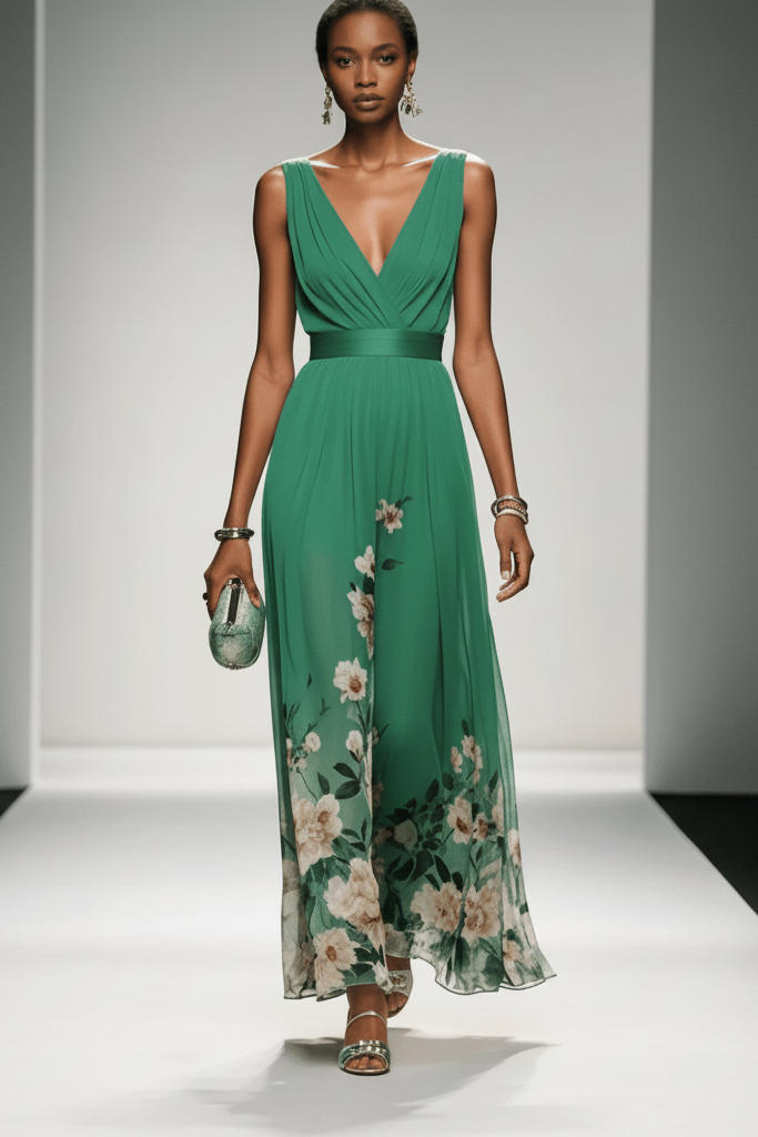 Women's elegant summer maxi dress with a charming floral pattern and comfortable flowy fit.