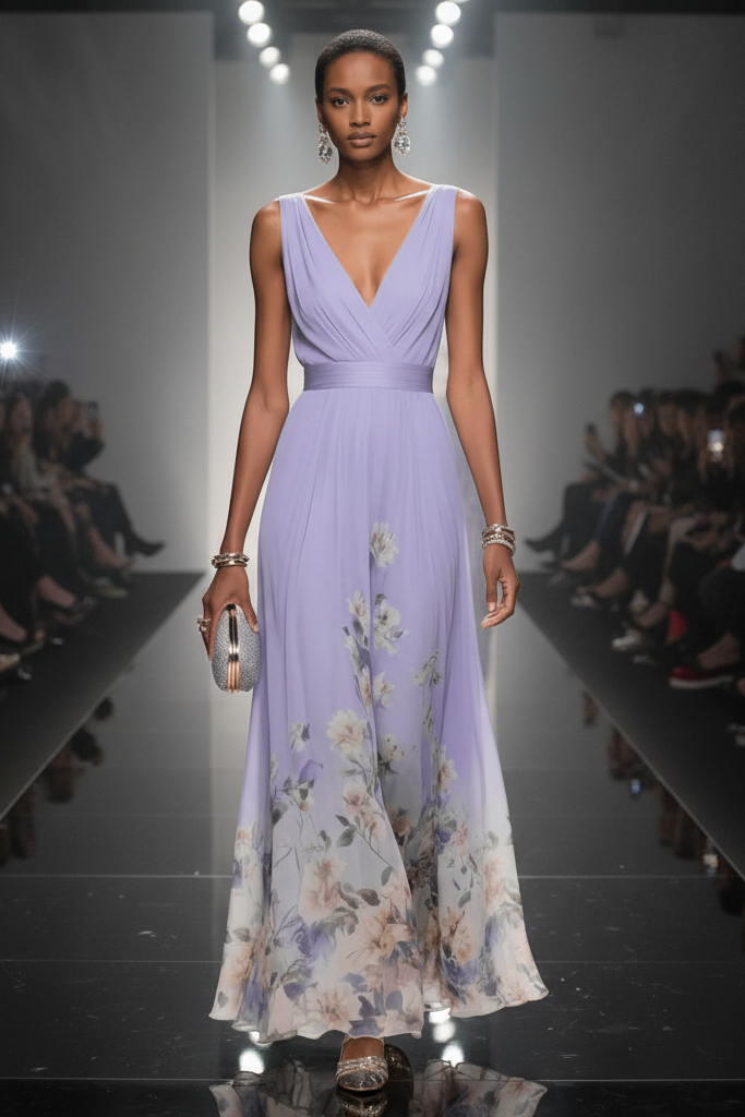Graceful women's evening floral maxi dress, exuding elegance and a beautiful flowing silhouette.