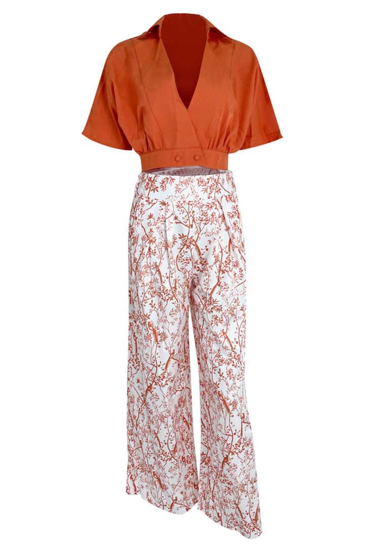 Full view of women's elegant floral maxi skirt and crop top set. Versatile for spring and summer outings.