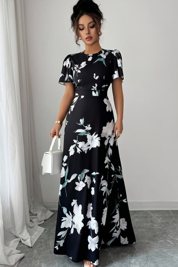 Elegant women's floral pleated midi dress, perfect for spring and summer events.