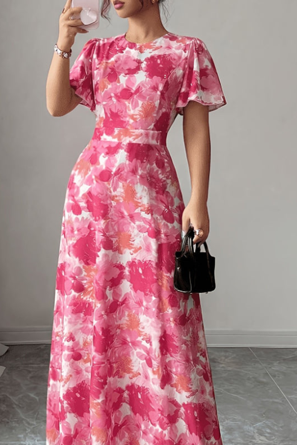 Beautiful floral pleated midi dress for women, combining retro elegance with modern comfort.