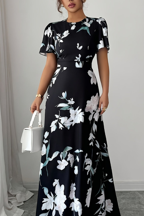 Retro-inspired floral midi dress for women with elegant pleats, ideal for parties & vacations.
