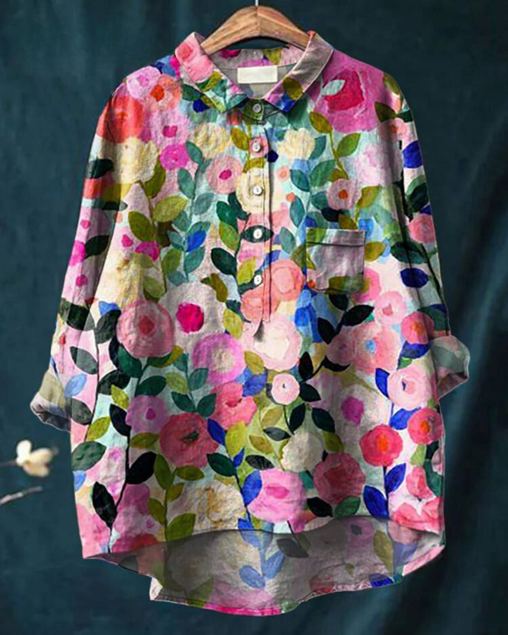 Elegant women's floral print blouse, perfect for office or casual chic.