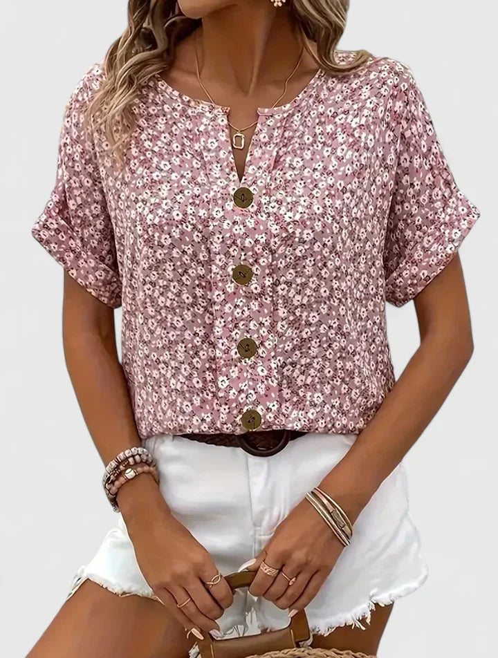 Elegant women's floral print blouse with long sleeves, perfect for chic casual or everyday spring fashion.
