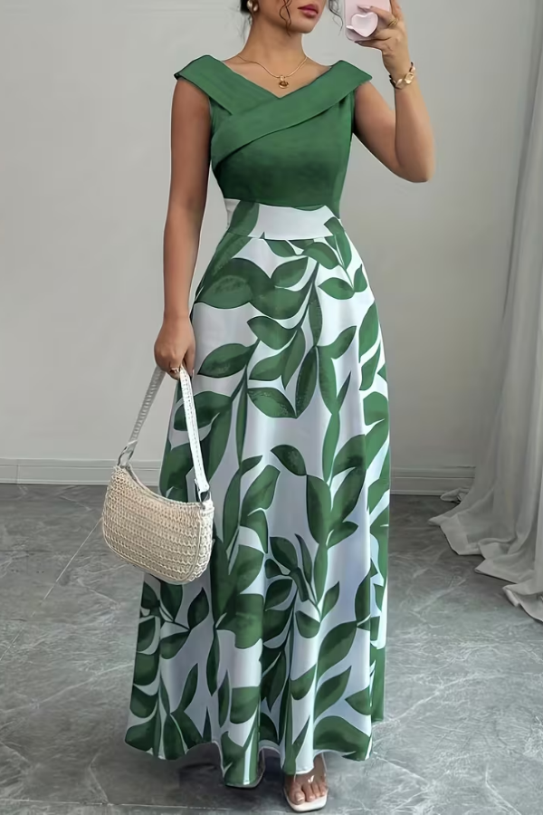 Chic floral print maxi dress for women, featuring a flattering V-neck, A-line cut, and functional pockets.