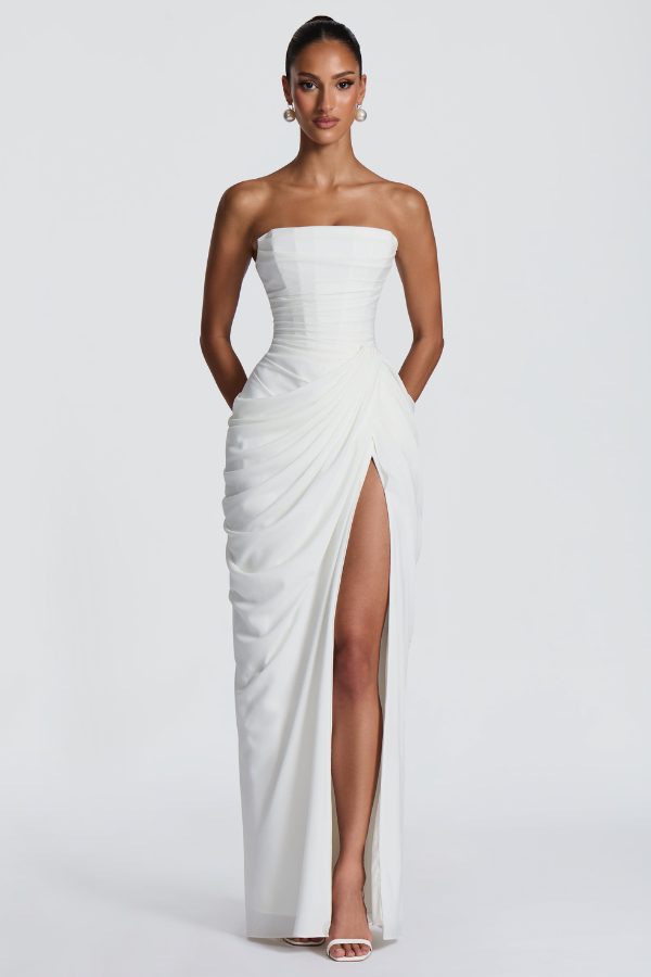 Sophisticated women's long flowing maxi dress, an ideal elegant gown for special parties.