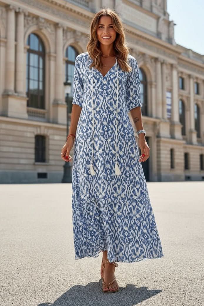 Elegant women's flowing maxi dress in a vibrant summer color, perfect for casual day wear or an evening resort look.