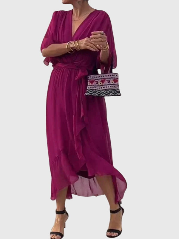 Women's comfortable flowy V-neck maxi dress, easily dressed up or down for any occasion.