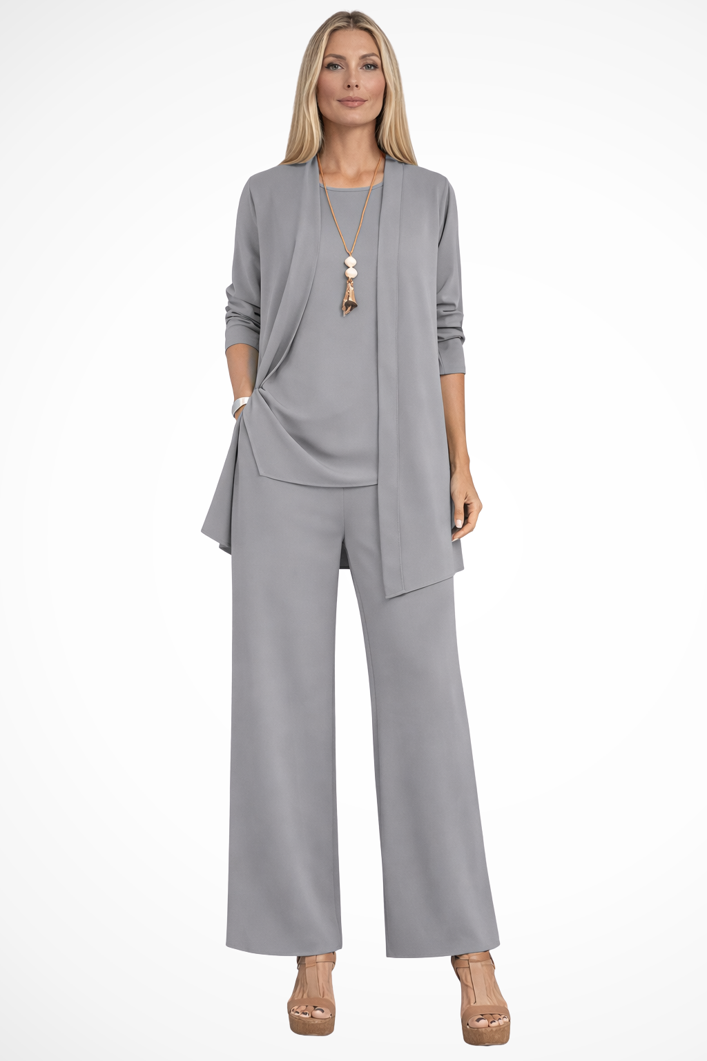 Luxurious women's 3-piece special occasion outfit, elegant formal wear for galas & events.