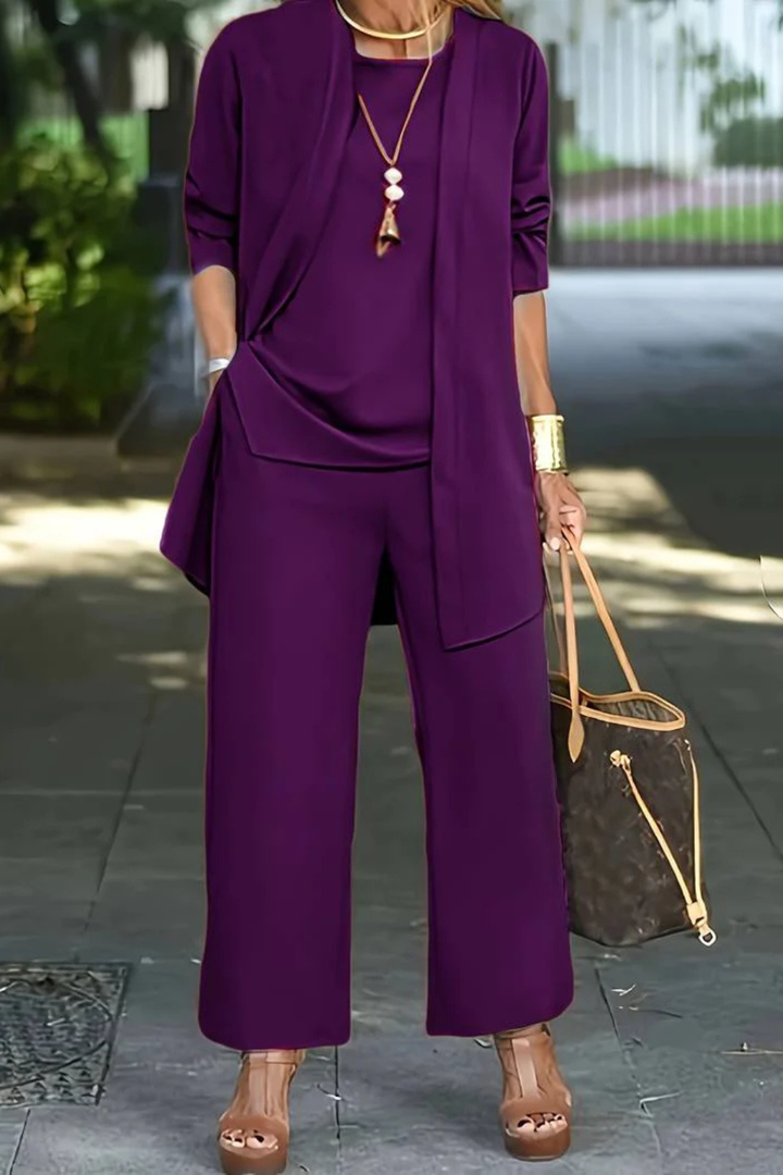 Clean lines define this elegant women's 3-piece formal set, sophisticated for any special occasion.