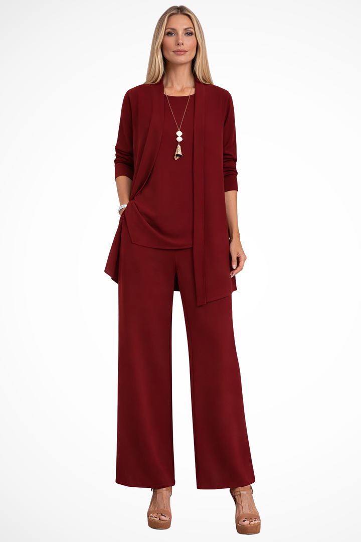 Stylish women's 3-piece party outfit set, elegant attire for evening events & celebrations.