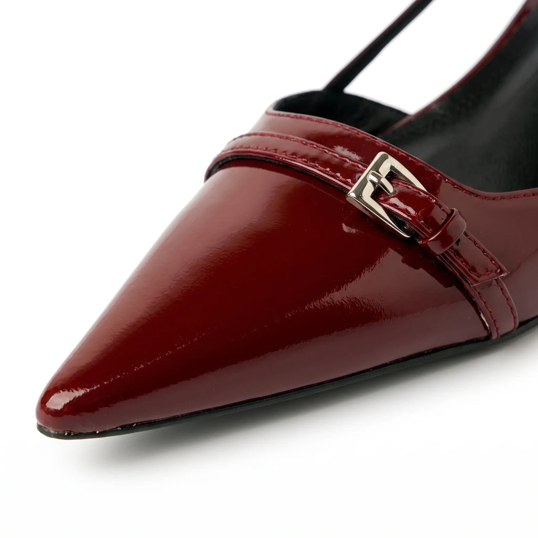 Stylish women's glossy slingback heels with pointed toe, ideal for elegant outfits, formal events, and versatile fashion.