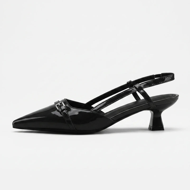 Chic women's glossy pointed toe slingback heels. Elegant, versatile dress shoes for formal events & work attire.