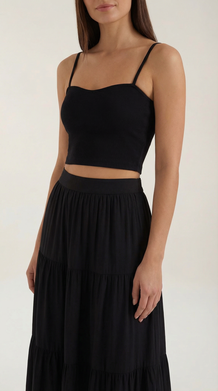 Elegant Guinevere tank top, women's sleeveless and cropped, versatile tailored design with heart neckline.