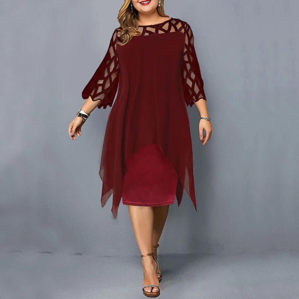 Flattering round neck lace midi dress for women, offering versatile style for any event.