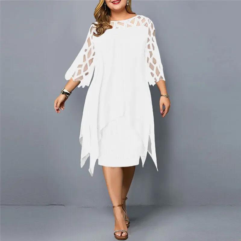 Stylish women's elegant lace midi dress with a sophisticated round neck, flattering silhouette.