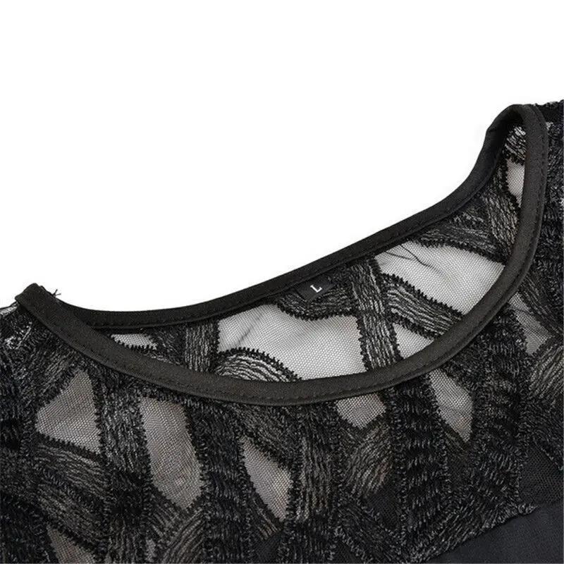 Perfect party or evening wear: women's round neck lace midi dress, exuding elegance and chic style.