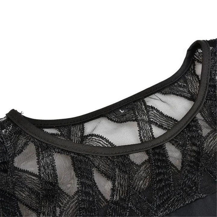 Perfect party or evening wear: women's round neck lace midi dress, exuding elegance and chic style.