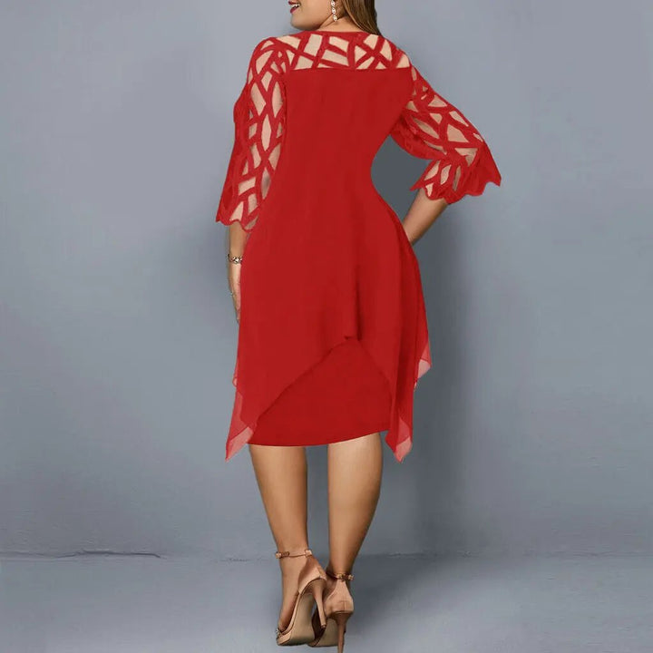 Beautiful women's elegant lace midi dress with a round neck, comfortable and flattering for any event.