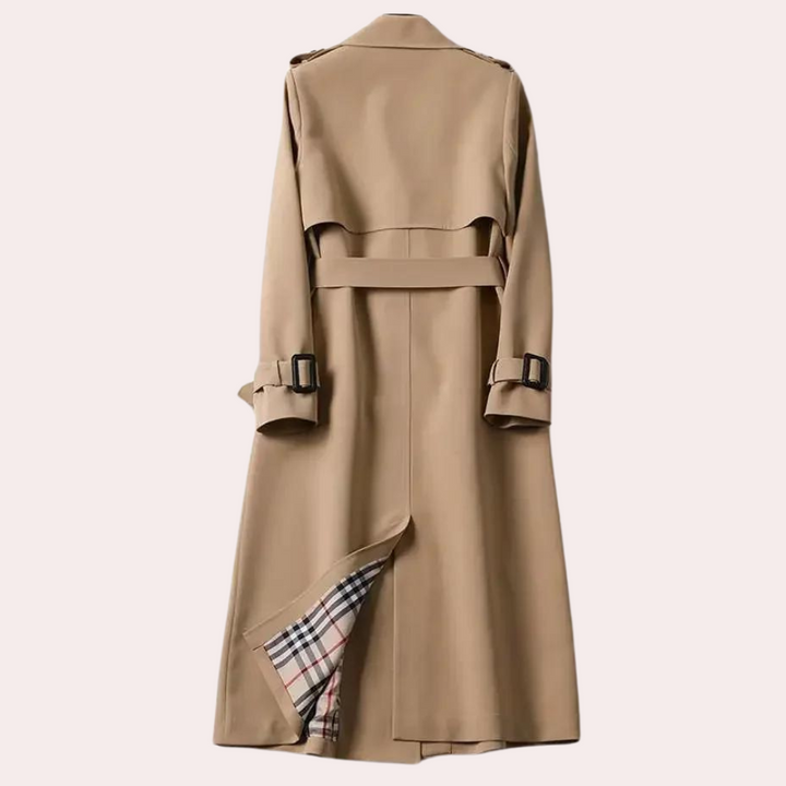 Versatile women's long double-button coat, ideal for both formal and casual fall & winter outerwear.