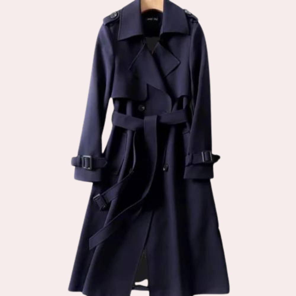 Classic women's elegant long coat with a double-button design, offering a versatile and polished look.