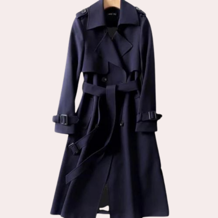 Classic women's elegant long coat with a double-button design, offering a versatile and polished look.