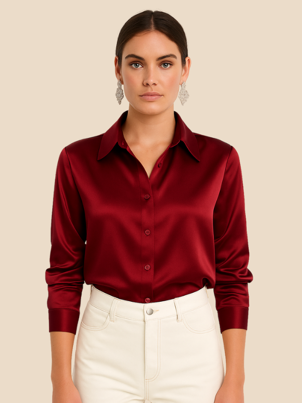 Elegant women's long sleeve button blouse, perfect for professional office wear.