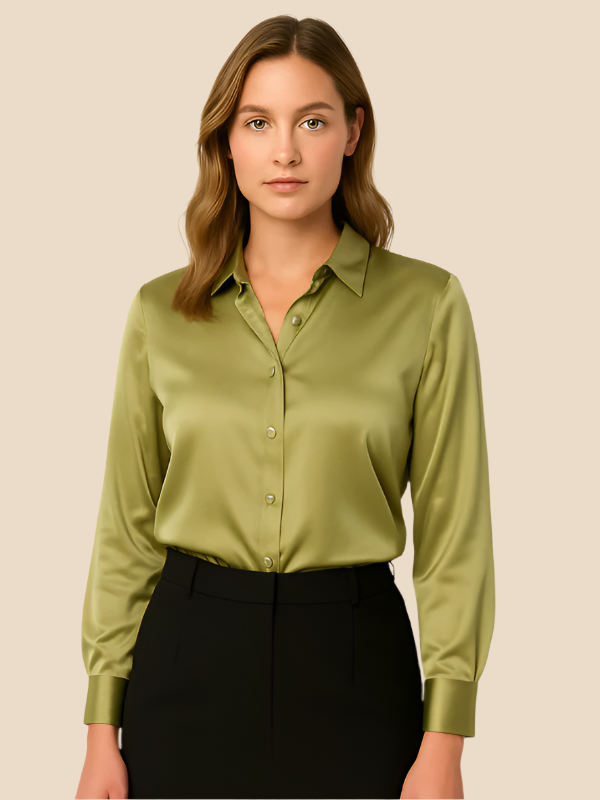 Polished women's long sleeve button blouse, offering a refined look for work and events.