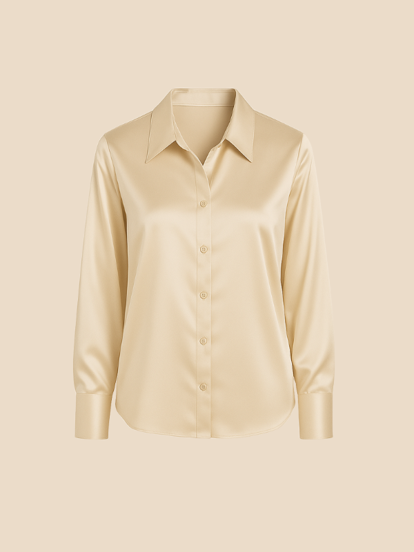 Elegant women's long sleeve button-up blouse, perfect for a sophisticated work ensemble.