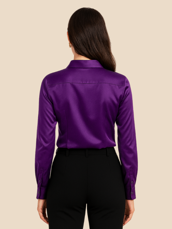 Sophisticated long sleeve button-front top, ideal for a smart and elegant ladies' look.