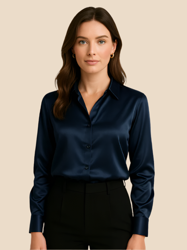 Ladies' long sleeve button blouse, designed for comfort and professional style in the office.