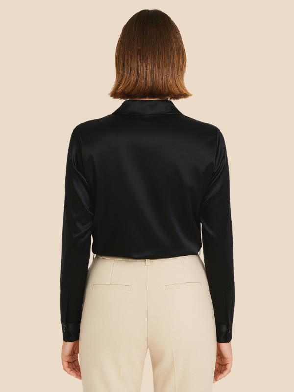 Professional long sleeve button blouse for women, offering a sleek and refined silhouette.