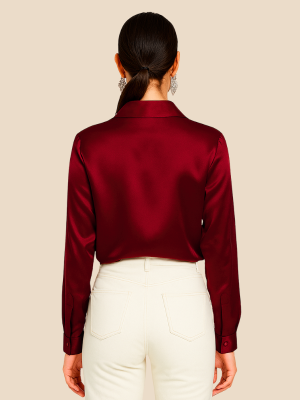 Timeless long sleeve button-front blouse for women, a smart choice for professional attire.