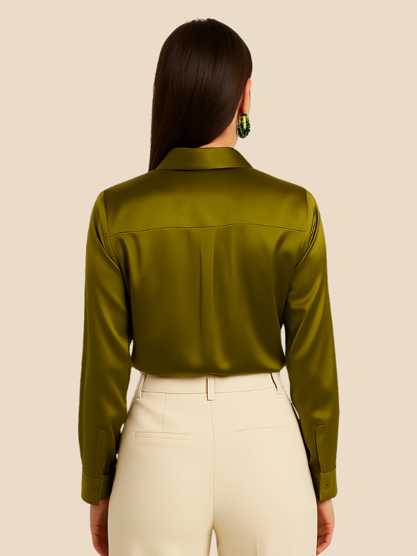 Chic long sleeve button-up blouse for ladies, combining elegance with office functionality.