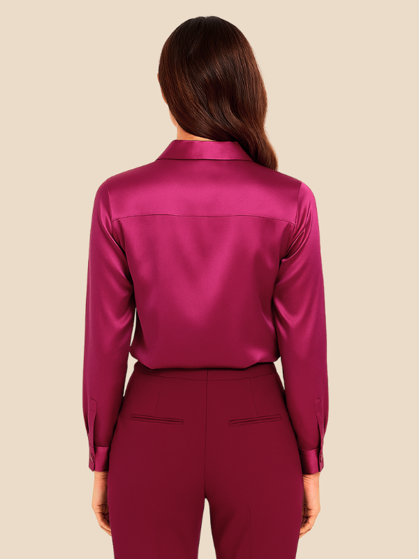 Sophisticated women's long sleeve button blouse, suitable for formal and semi-formal settings.