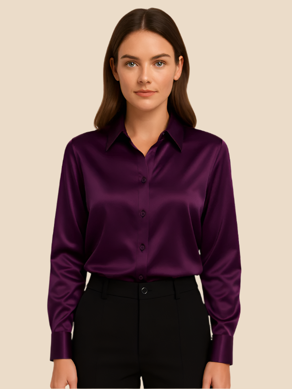 Professional women's long sleeve button top, essential for a confident and elegant office presence.