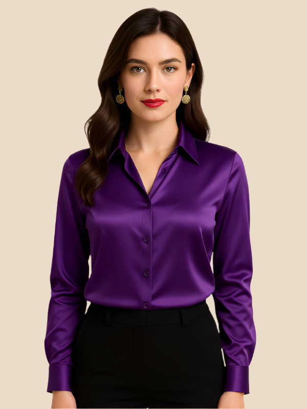 Versatile women's long sleeve button blouse, perfect for work, meetings, and smart casual outings.