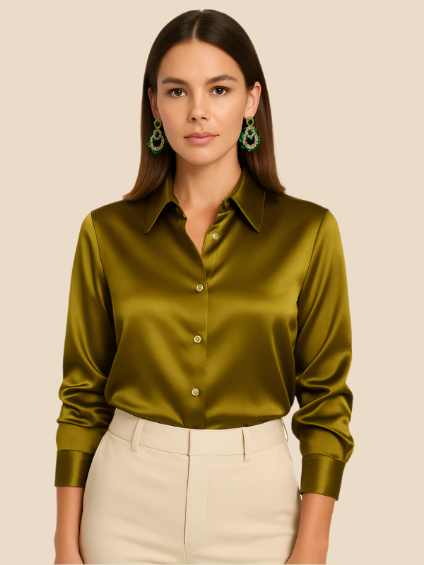 Classic women's long sleeve button blouse, a timeless piece for office elegance and style.