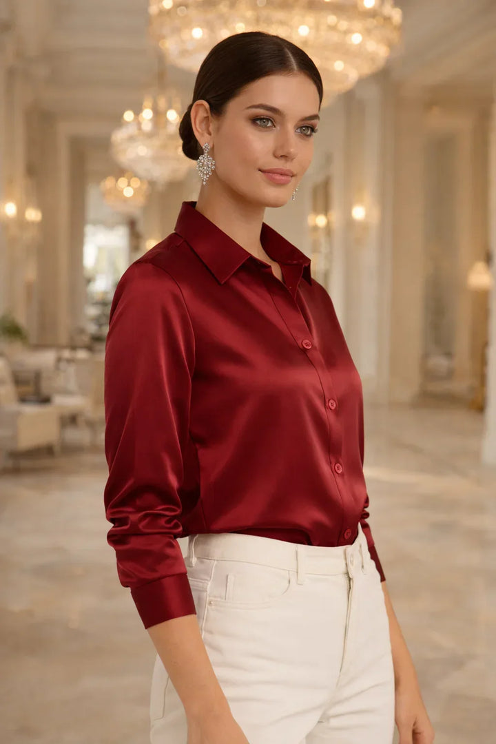 Sophisticated long sleeve button blouse for ladies, an elegant addition to any outfit.
