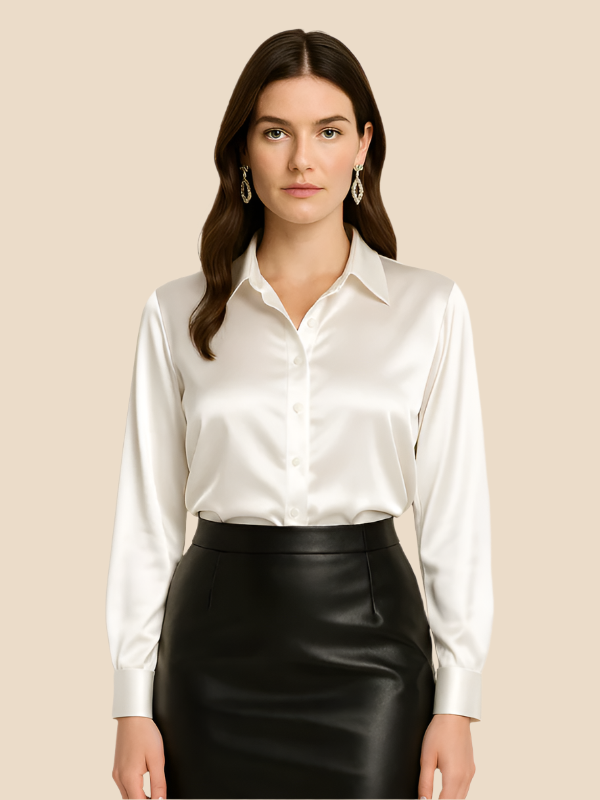 Chic women's long sleeve button-down top, suitable for both office and smart casual wear.