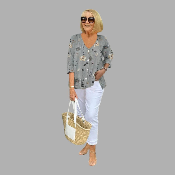 Comfortable & chic women's long sleeve floral blouse. Elegant top, perfect feminine fashion for spring, summer, or office.