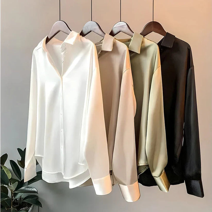 Loose fit long sleeve women's blouse, elegant and comfortable workwear top for the office.