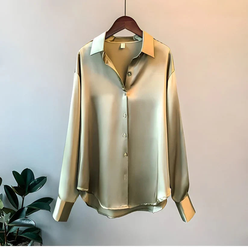 Chic women's long sleeve workwear blouse, an elegant and comfortable loose fit top.