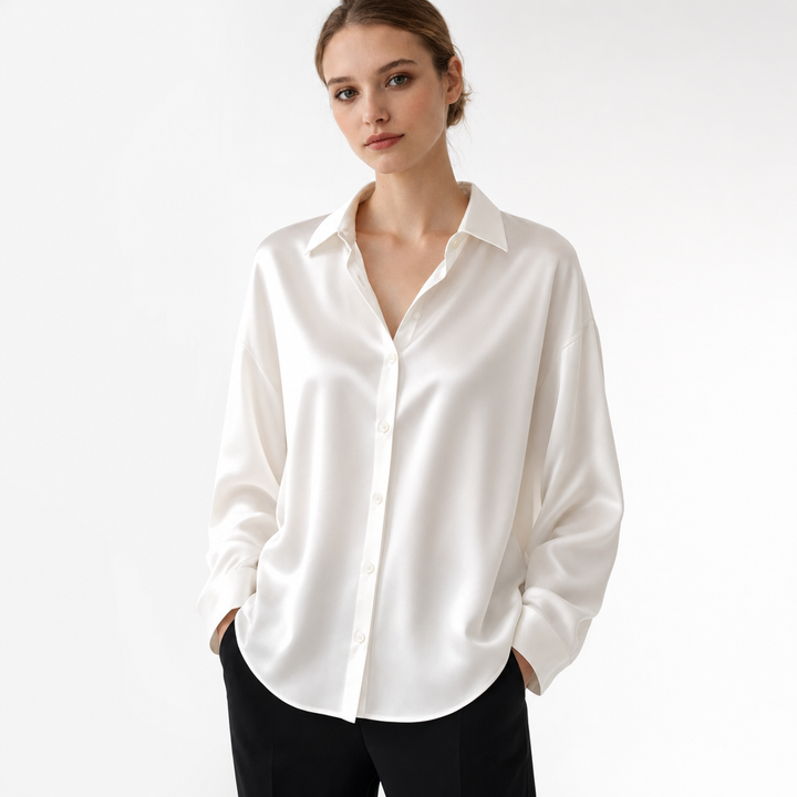 Elegant women's long sleeve top, a chic and professional blouse for office or workwear.