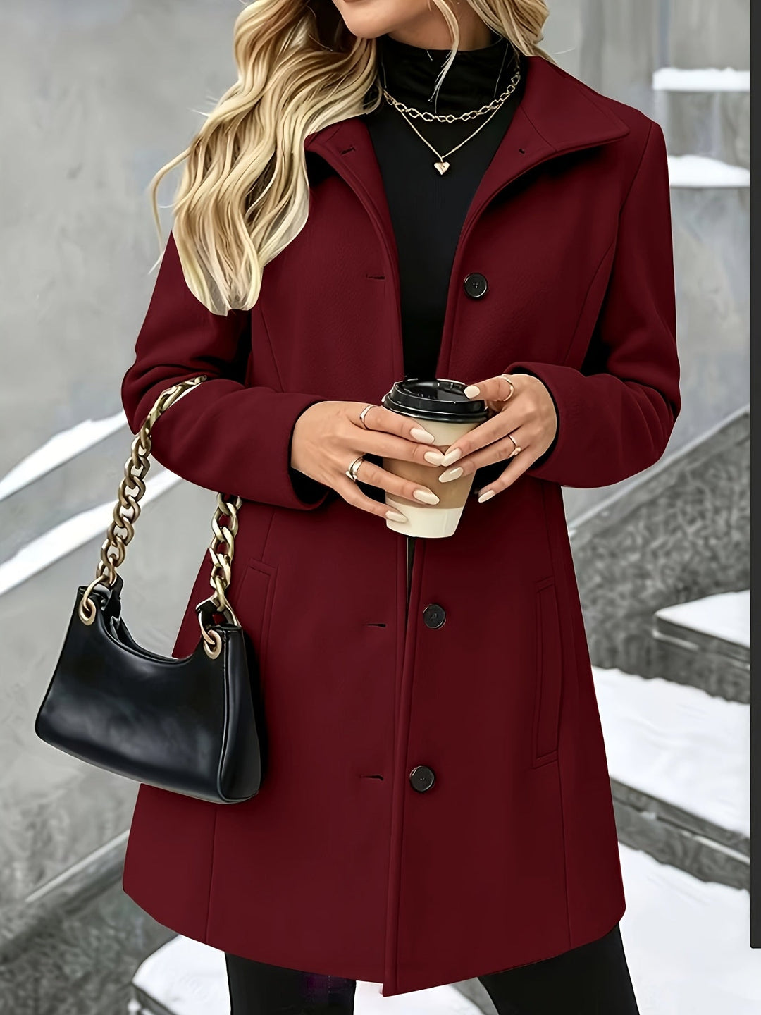 Women's elegant tailored coat, longline fit with a sophisticated notch collar. Essential winter fashion.